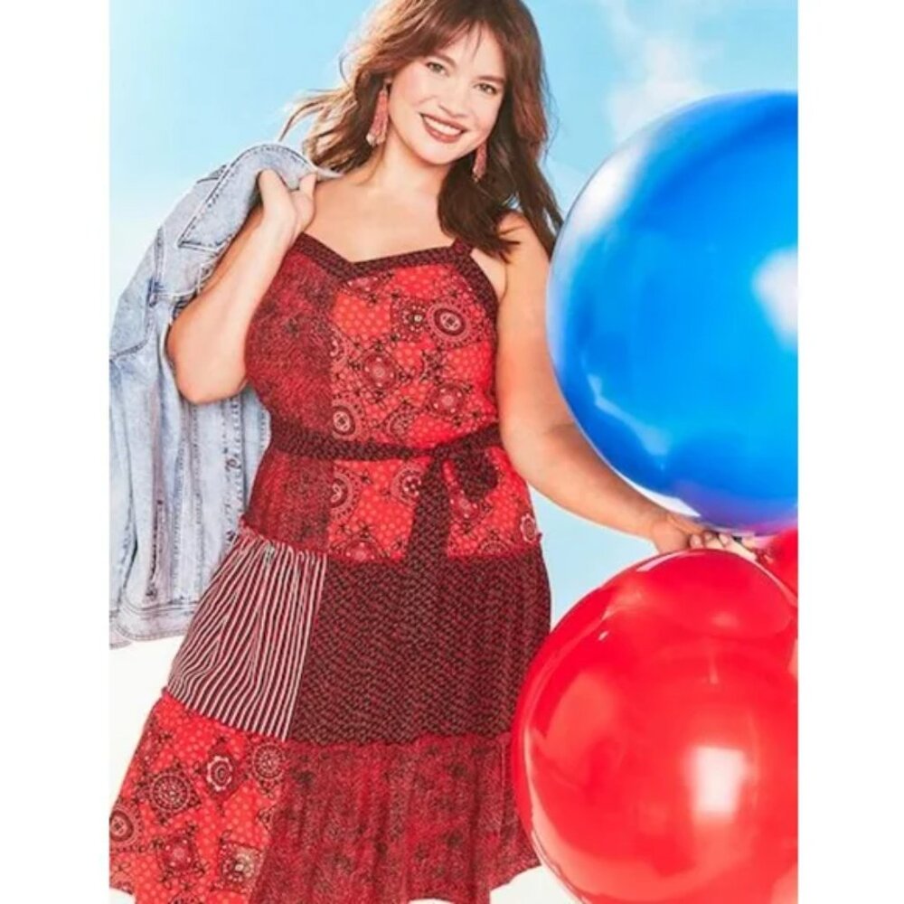 Lane Bryant Red Patchwork Sleeveless Dress 20